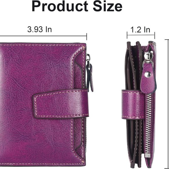Small Compact Women Wallet RFID Blocking Leather Bifold Purse with ID Windows - Picture 5 of 6